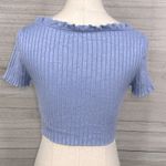 Urban Outfitters  Cropped Button Front Knit Top with Ruffles Blue-Medium Photo 1