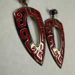 Retro Red and Silver Color Metal Dangle Earrings Pierced Post Aztec Tribal Photo 7