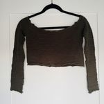 Free People  Textured Long Sleeve Crop Top Olive Green M/L Stretchy Waffle Knit Photo 3