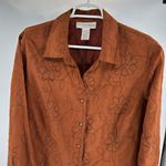 Sag Harbor  Brown Floral Button front shirt jacket 1X faux suede eyelet plus fall Photo 5