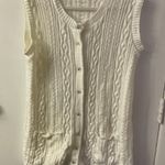 Cream Button Up Cable Knit Grandma Sweater Vest Sleeveless Cardigan No Size Tag White Photo 0