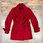 The Limited  Red Wool Belted Pea Coat Photo 14