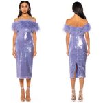 Akira  Lavender Sequin Feather Off Shoulder Bardot Midi Dress Size XL Photo 3