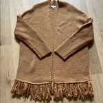 J. Jill chunky knit cardigan Dreamer Fringe wool gold longline boho sz large Orange Photo 0