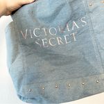 Victoria's Secret Victoria’s Secret denim tote bag rose gold metallic logo and studs side pockets Photo 2