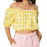Color Me Courtney Shirt Women Small Yellow And White‎ Gingham Cropped Kris Top Photo 0