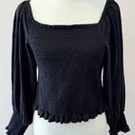 Pilcro  Ruched Longsleeve Printed Smocked Feminine Boho Blouse Size S Photo 0