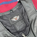 Harley Davidson  black leather Moto vest full zip up riding jacket lace up Piston Photo 1