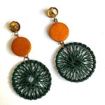 Green and orange dream catcher earrings Photo 0