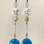 Handmade quality Czech glass moon & tiny star & blue round beads unique boho fairy whimsical grunge funky dangle earrings🌝⭐️ Photo 0
