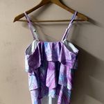 Purple/Blue Marble Tiered Ruffled Swim Suit Top Size M EUC Purple Size M Photo 1