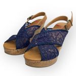 Jellypop Peaches Lace Platform Slingback Wedge Heel Espadrille Sandal Navy Photo 8