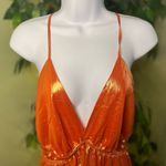 Anthropologie  Maxi Halter Metallic Tangerine Dress with Criss Cross Straps NWT L Photo 4