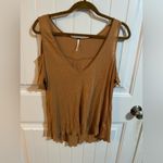 Free People  Tan/Mustard Cold Shoulder Tee Photo 1
