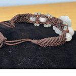 Handcrafted Jade Floral Beaded Knotted Adjustable Bracelet Boho Beachy White Photo 3