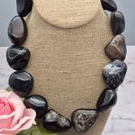 None Chunky Black Agate Stone Statement Necklace Witchy Whimsy Goth Heavy Large 21" Photo 1