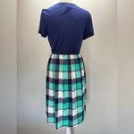 Gilli ModCloth Twofer Midi Dress Navy Blue bodice blue & green plaid skirt Size L Photo 3