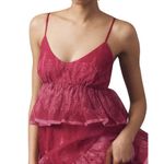 Let Me Be Sleeveless Sheer Tiered Midi Dress Size Medium NWT Red Photo 1