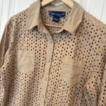 Susan Graver  Tan Eyelet Button Down Shirt Size Large Photo 2