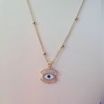 Boutique NEW Handmade Evil Eye Simulated Diamond Yellow Gold Filled Necklace,‎ 18-20” Photo 5