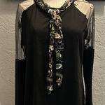 DUO DUO HI/LOW Sheer EMBROIDERED Top LG Tie Front Open Back Coquette Girly Goth Black Photo 0