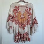 Free People Sunset Dreams Boho Ruffle Tunic Top Shirt Size Small Red Photo 2