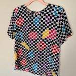 Vintage | Bobbie Brooks Rainbow Checkerboard Print Short Sleeve Blouse Top S Black Photo 4