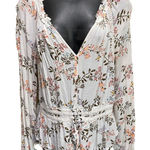 American Rag  Ivory Floral‎ Ruffle Long Sleeve Smocked Tie Crochet Size XL Photo 0