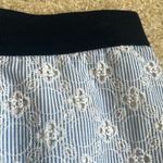 Ann Taylor  Light Blue White Pinstripe Eyelet Pencil Skirt Size 00P 00 Petite Photo 2