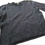 Eddie Bauer Vintage 90s Black Beaded Embellished Merino Wool Cropped Sweater Photo 0
