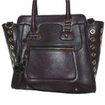 London Fog VINTAGE Burgundy Leather Gold Grommets Satchel Crossbody Handbag š Photo 3