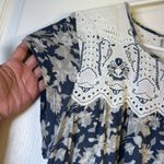 Anthropologie  9-H15 STCL Postage Stamp Blue Floral Lace Neckline Blouse Large Photo 1