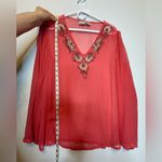 Newport News Sheer Coral Blouse with beaded Embroidery Size 12 Photo 9