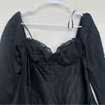 Princess Polly  “Moniz” Black Satin Lace-Trim Long Sleeve Mini Dress Photo 4
