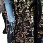 Venus Black & Metallic Sequin Velvet Dress with Sheer Sleeves NWT Photo 5