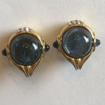 Toplin Weinberg Gold Tone & Blue Poured Glass Clip Earrings Photo 1