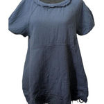 Free People  We The Free Raw Edge Tunic Top S Navy Blue Crushed Cotton Swing Photo 0