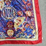 VINTAGE Womens CATHAYA 100% Silk Scarf Wrap 34"X34" Red Blue Multi Print Square Photo 7