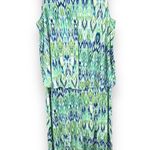 Chico's dress large Ikat print V neck sleeveless maxi stretch beach blue green Photo 4