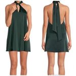 Gianni Bini  Green Satin Halter Mini Dress Backless Mod 60s Minimalist‎ Large New Photo 1