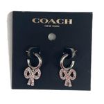 Coach Antique Huggie Bow Earrings, Silver Tone, Pink Photo 3