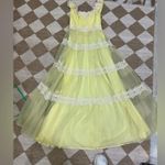 Vintage 1960s Nadine Lace Gown Union Made ILGWU Maxi Party Dress daisy flowers Yellow Photo 1