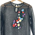 Guess  Embroidered Sheer Mesh Top Womens S Black Floral Whimsygoth Gothic Punk Photo 3