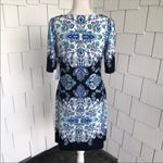 Eliza J  Women's Navy/White Elbow Sleeve Lined All Over Print Sheath Dress sz 4 Photo 4