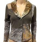 Casadei  Mixed Media Vintage Leopard Paisley Lightweight Jacket Faux Fur Collar Photo 2