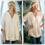 Soft Surroundings Loose Weave Ivory Gold Sequin Cardigan Boho Relaxed Top Sz XS Photo 1