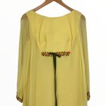 70’s Vintage Yellow Maxi Dress Embroidered Sheer Long Sleeve Ribbon Trim Gown Size M Photo 1