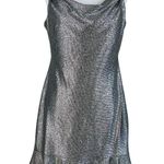 Silver Metallic Sleeveless Midi Sheath Cocktail Dress Size 10 Nightway Cowl Neck Photo 0