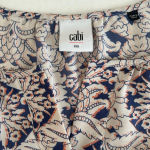 CAbi Women's Cream Blue Damask Flutter Short Sleeve Blouse Small #3074 Photo 6