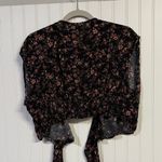 American Eagle  Outfitters Black Dainty Floral Tie Front Cropped Wrap Top Photo 5